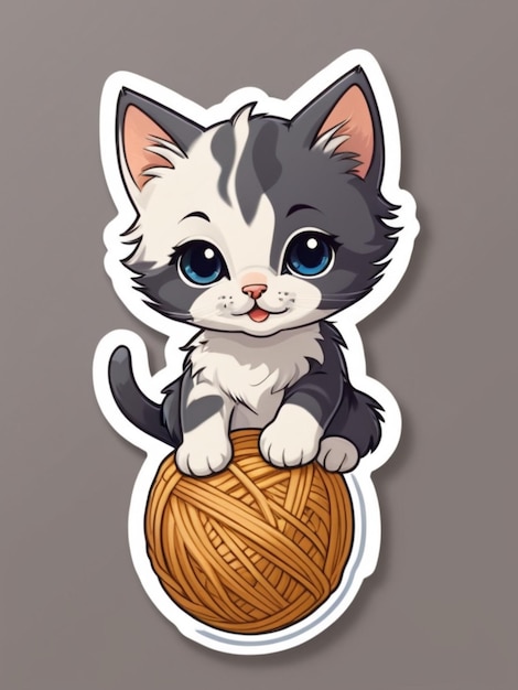 a sticker of a cute kitten playing with a ball