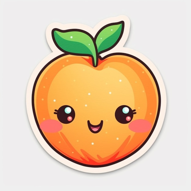 Sticker of a cute orange with a green leaf on top generative ai