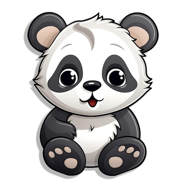 Photo sticker cute panda sitting on solid background illustration