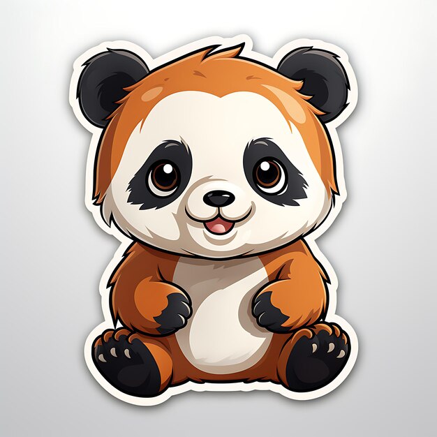 Sticker cute panda sitting on solid background illustration