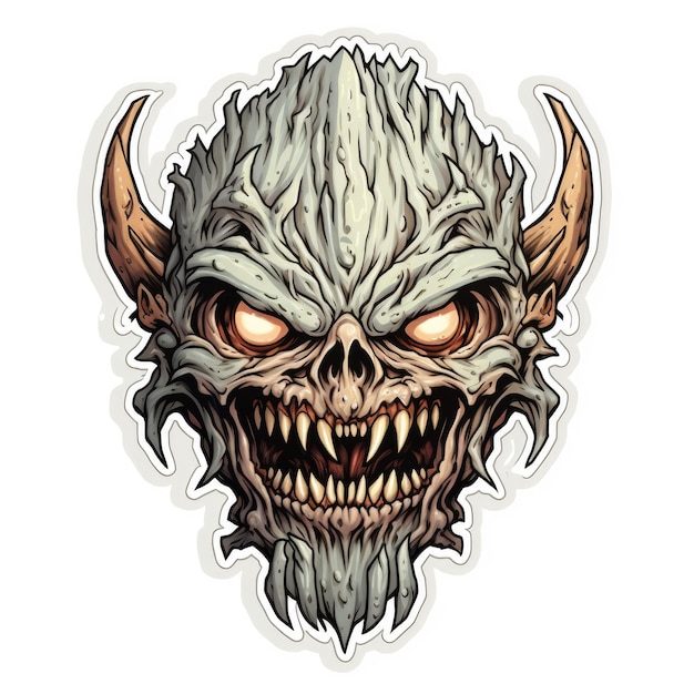 A sticker of a demon head with horns