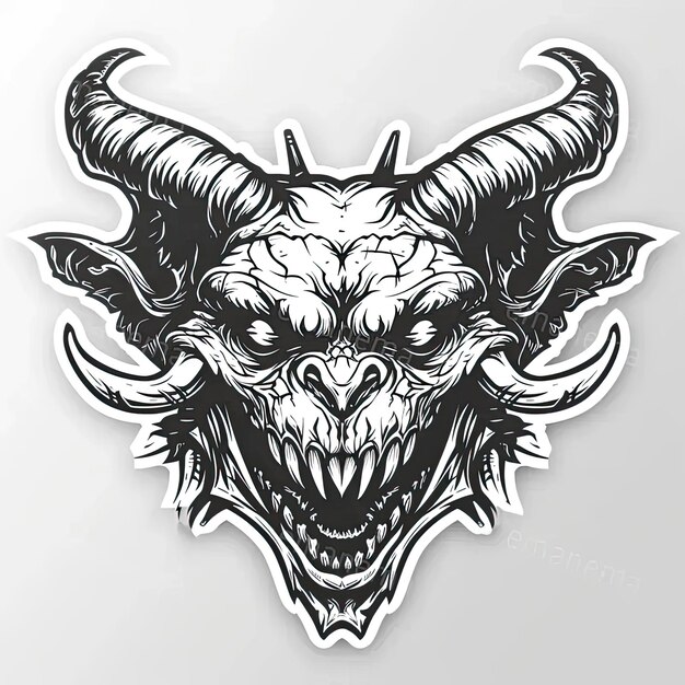 Photo a sticker of a demons head with horns