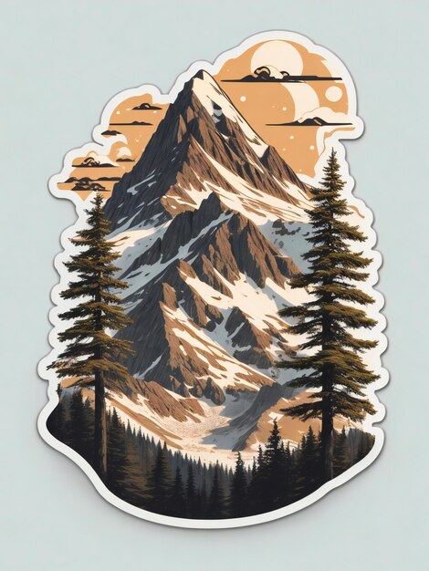 Photo a sticker depicting a mountain and pine trees