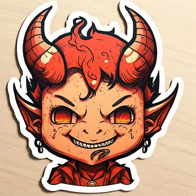 A sticker of a devil with horns and horns.