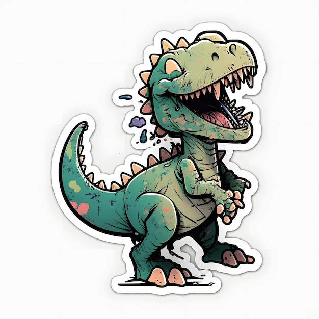 A sticker of a dinosaur that says't rex'on it