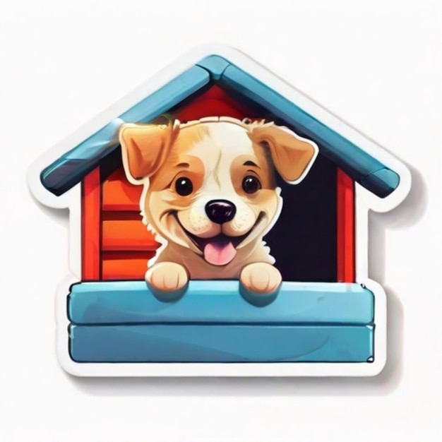 Photo sticker dog in his house smiling happily