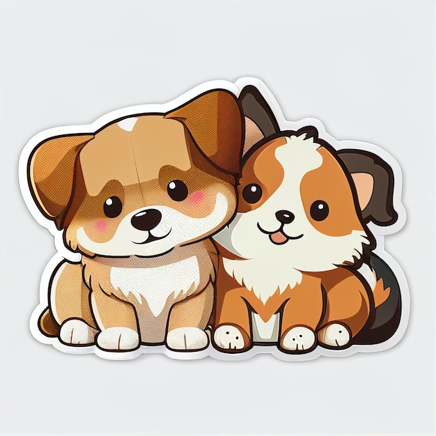 A sticker of a dog and a puppy are sitting together.