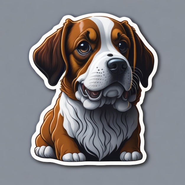 A sticker of a dog that has the word beagle on it.