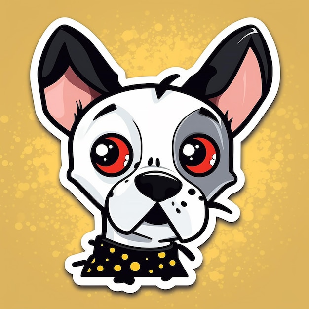 Photo a sticker of a dog with a black and white collar and red eyes.