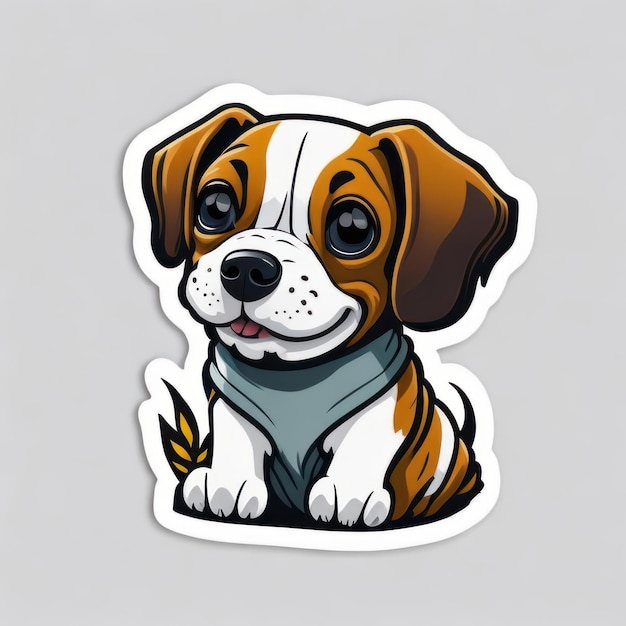 A sticker of a dog with a blue scarf that says beagle on it.