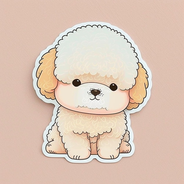 A sticker of a dog with a curly face and a curly nose.