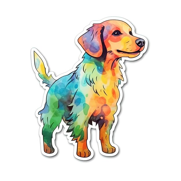 Photo a sticker of a dog with a rainbow colored tail