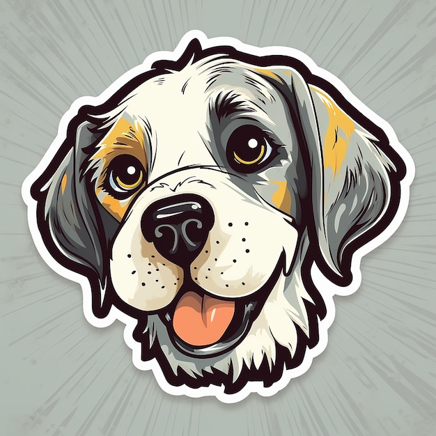 A sticker of a dog with a yellow nose and a black nose.