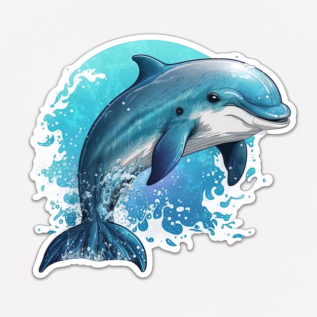 A sticker of a dolphin with the word dolphin on it