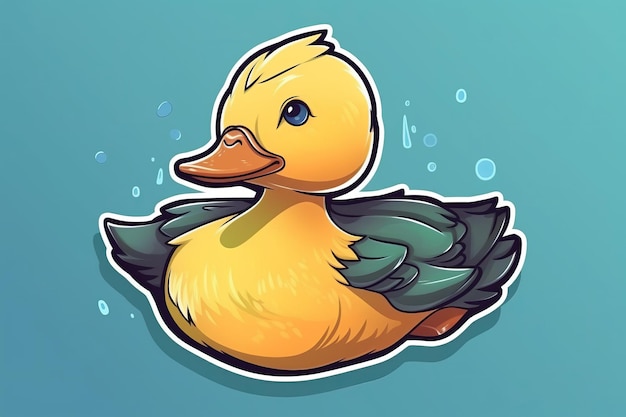 A sticker of a duck with the word duck on it