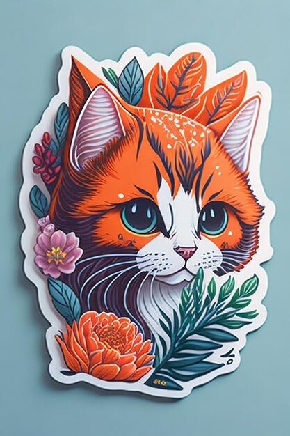 STICKER Een gedetailleerde illustratie een afdruk van een levendig schattig kittenhoofd ai gegenereerd