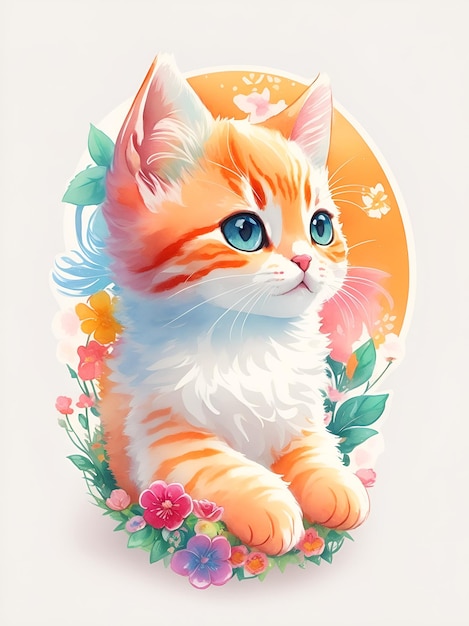 Sticker Een gedetailleerde illustratie een afdruk van levendige schattige kittenkop Generatieve AI