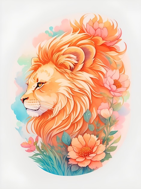 Sticker Een gedetailleerde illustratie een afdruk van levendige schattige leeuwenkop Generatieve AI