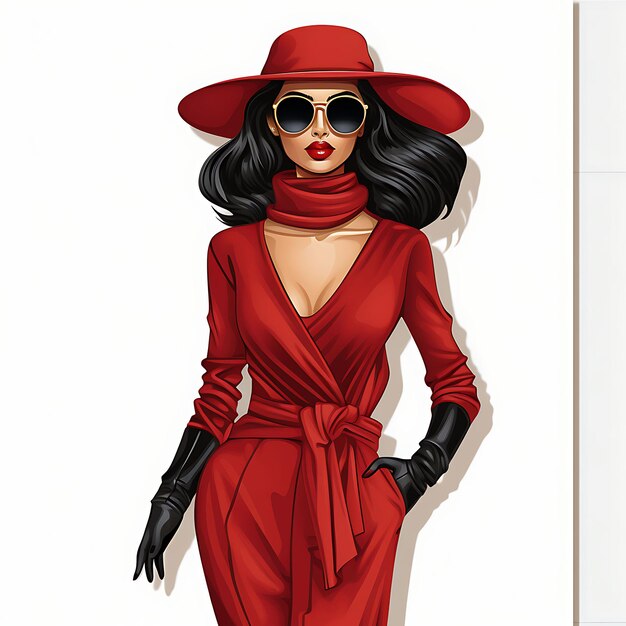 Photo sticker of fashion designer women sticker runway reds and blacks haute women day tshirt clipart