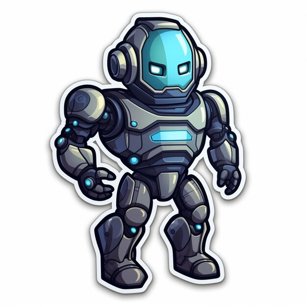 A sticker featuring a futuristic robot with a sleek design