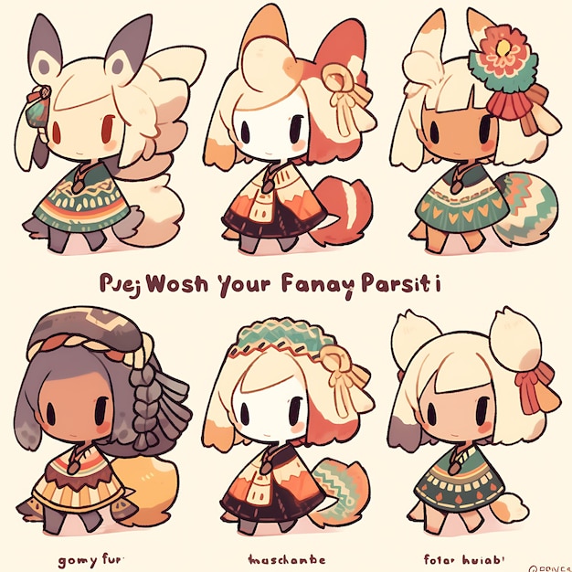 Sticker of Female Animal Chibi Kawaii Tribal African Fashion Concept Ea Concept Art Game Asset