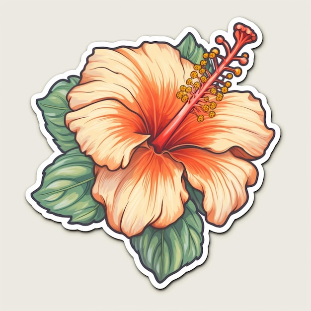 sticker of a flower with leaves and a flower on it generative ai