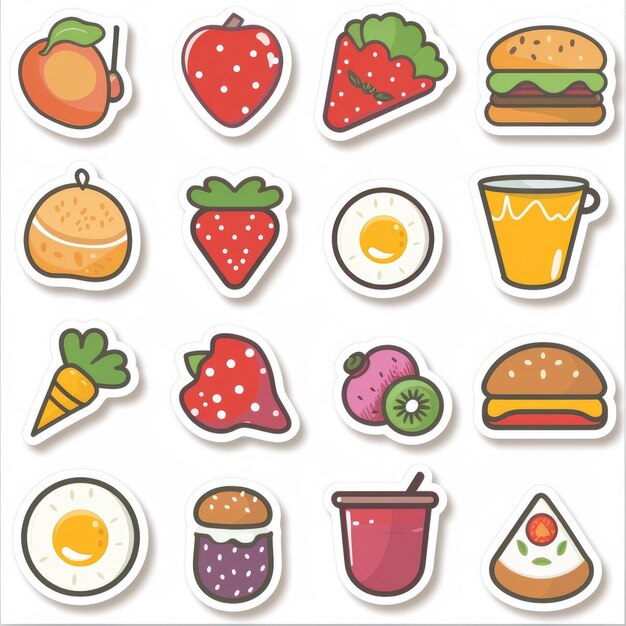 Photo sticker food icon collection simple vector art vivid colors minimalism geometry style raw job id a35