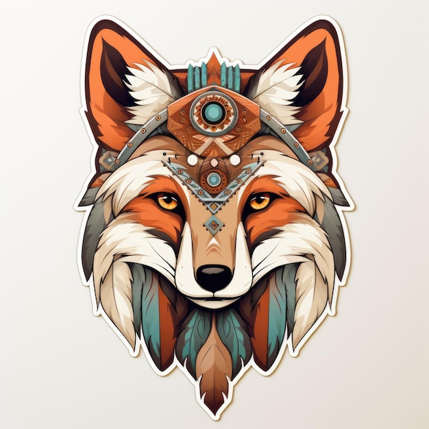 A sticker of a fox wearing a headdress