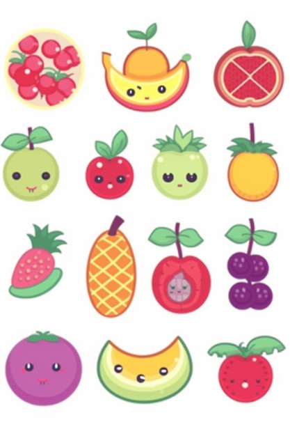 A sticker of fruit with the word fruit on it