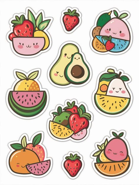 A sticker of fruits that says fruit on it