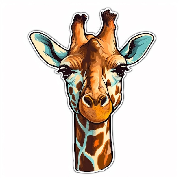 A sticker of a giraffe with the word giraffe on it