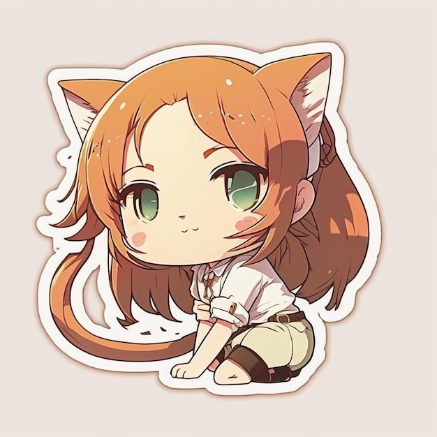 Kawaii Anime girl and Cat' Sticker