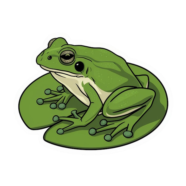 sticker of a green frog on a lily pad isolated on white background