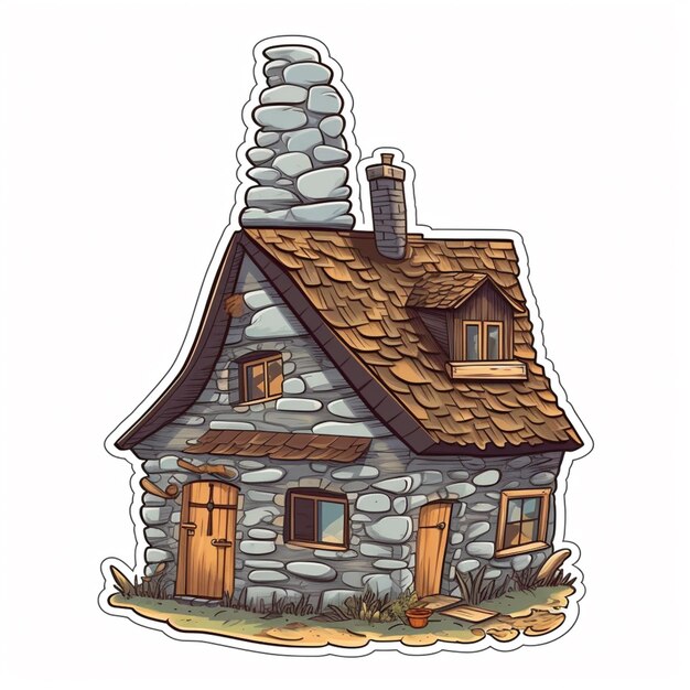 Photo sticker of a house with a chimney and a roof that says'the house is a little '