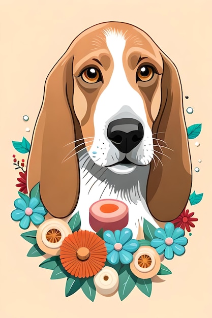 Foto sticker illustratie van schattig basset hound hoofd