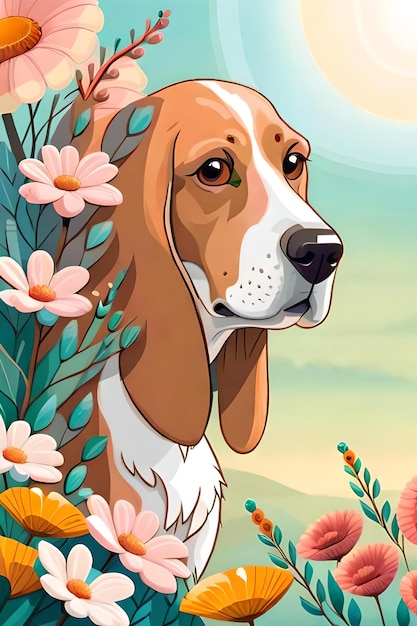 STICKER illustration of cute Basset hound head