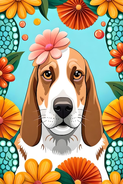 STICKER illustration of cute Basset hound head