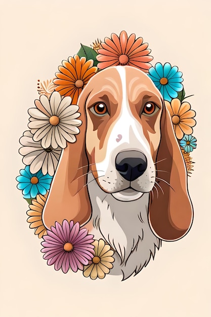 Sticker illustration of cute basset hound head