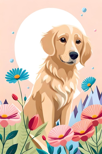 Foto stiker illustrazione di una carina testa di golden retriever