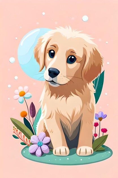 Foto stiker illustrazione di una carina testa di golden retriever