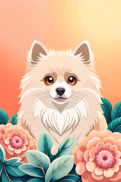 STICKER of illustration a print of Pomeranian dog head