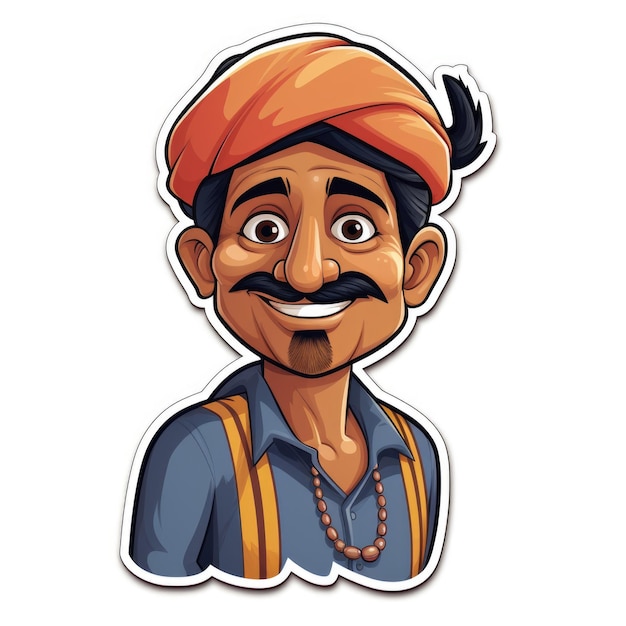 A sticker of an indian man with a mustache