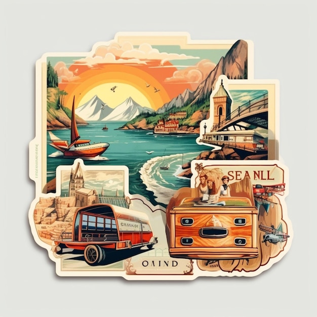 A sticker inspired by the charm of vintage travel postcard