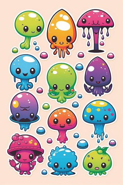 Photo a sticker of jellyfish with different colors.