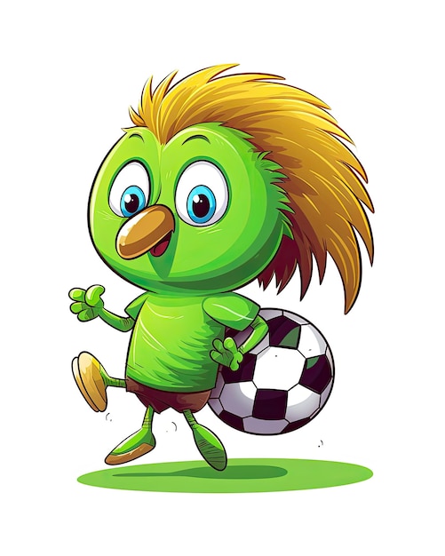 Photo sticker kiwi playing football whit background, ai generated