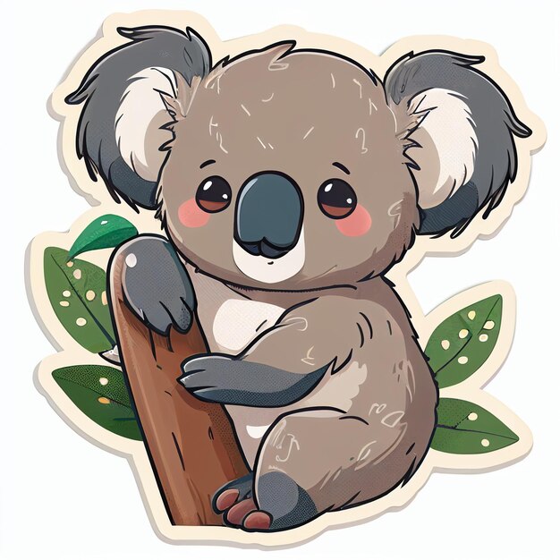 A sticker of a koala bear sitting on a tree branch.