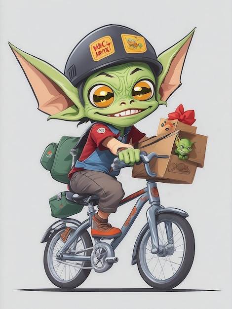 sticker kunstwerk schattige goblin fiets