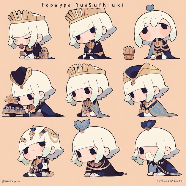 Foto adesivo di maschio chibi kawaii faraone egiziano royal blues scarabe beetle concept art game asset