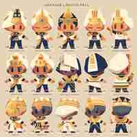 Photo sticker of male chibi kawaii egyptian pharaoh royal golds ankh necklace concept art game asset