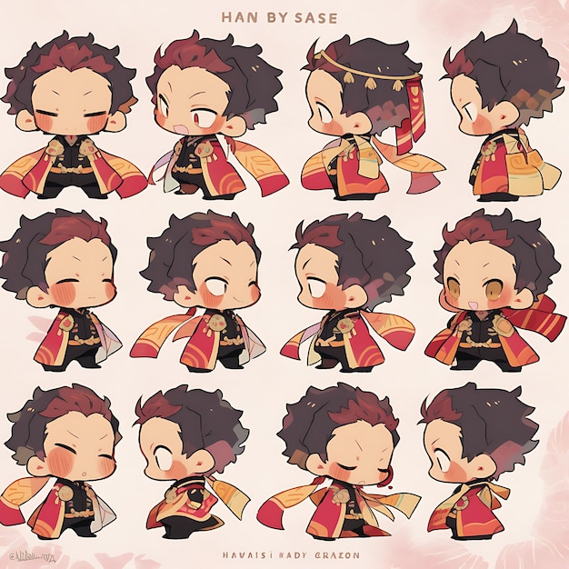 Photo sticker of male dragon chibi kawaii chinese fashion concept red and gol concept art game asset